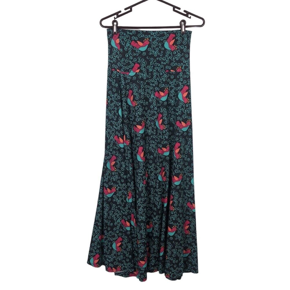 Lularoe Green Scroll Bird Maxi Skirt Women's Size XS